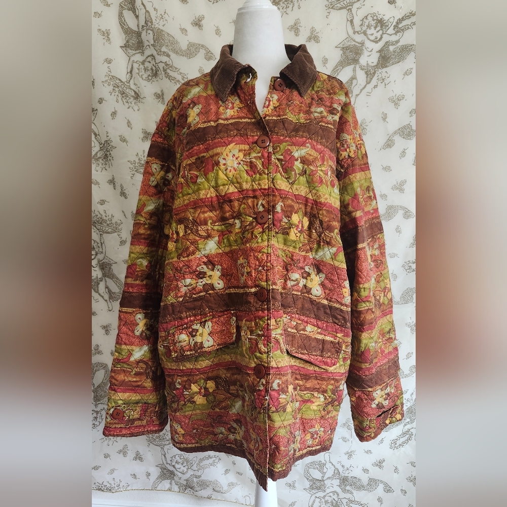 CASUAL CORNER Vtg 1980’s Silk Jacket thin quilted Light barn coat corduroy XL